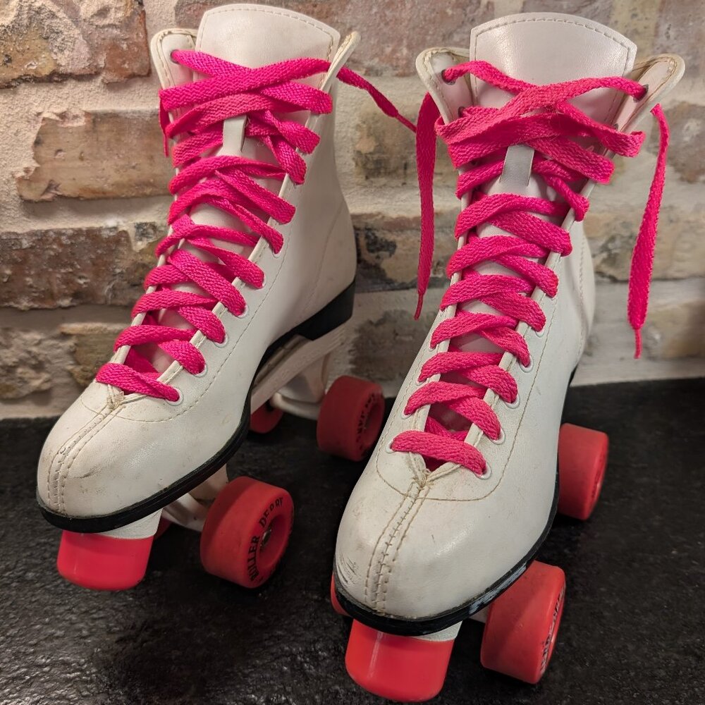 Women's White Roller Skates with Pink Accents